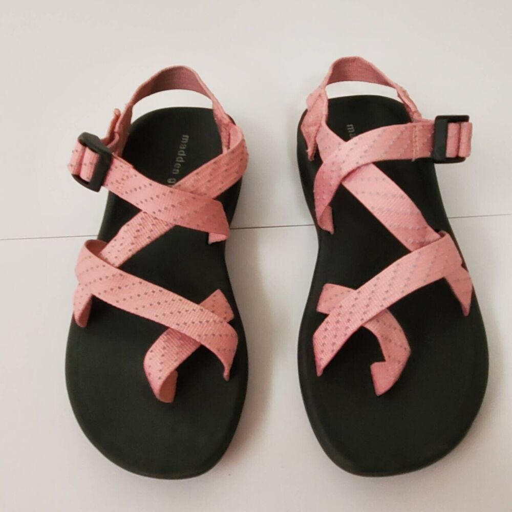 Madden Girl Womens 7.5-8.5 Sandals Sun Blush Pink Strappy Mismatched New - Picture 16 of 16